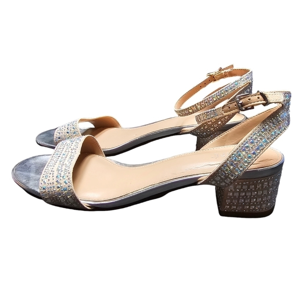 Maripe Strut Rhinestone Faux Suede Low Block Heel Sandal Dress Shoe Sz. 9.5 - Picture 9 of 9